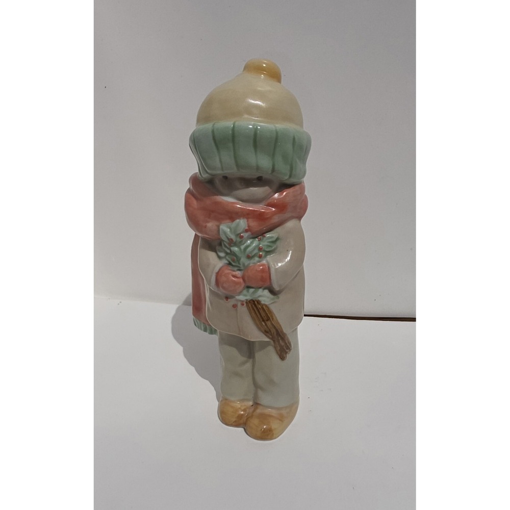 Vintage Kinka Boy in Scarf with Holly Figurine 7" Enesco Raecath Japan‎ #117730